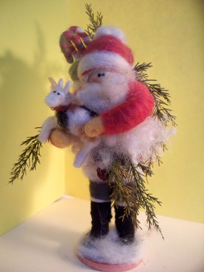 Santa Got My Goat 7" Wool Felted Figurine/Ornament