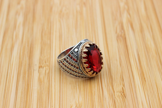 Mens Handmade Ring, Turkish Silver Men Ottoman Ruby Men's Jewelry, Gift For Him, 925K Sterling Ring