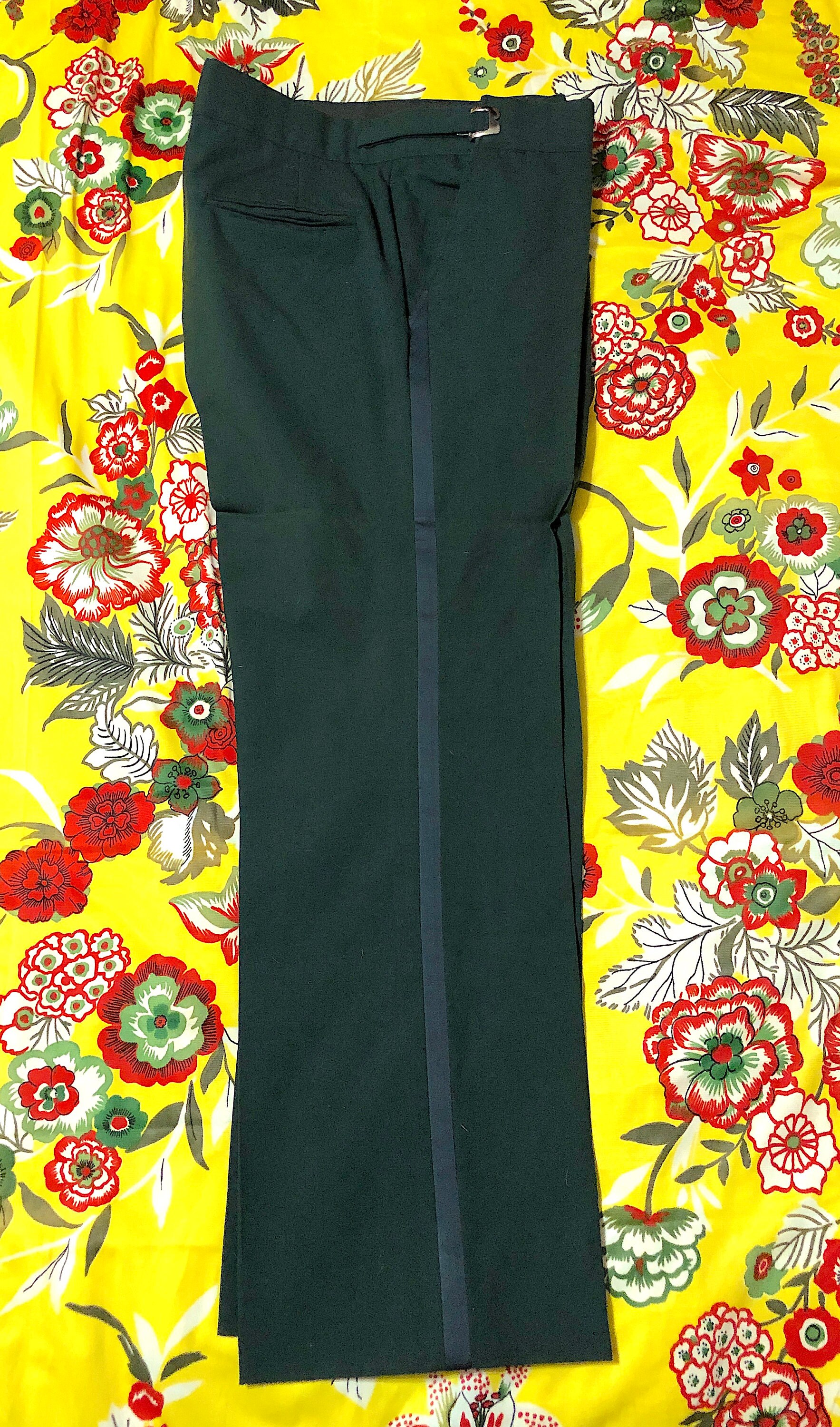 Vintage 1970S Dark Green Wool Blend Tuxedo Pants Unisex Formal Wear Costume Prom Wedding Cocktail Party