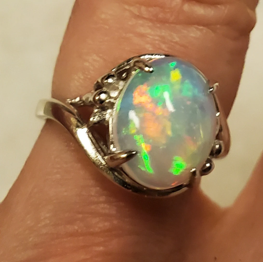 Natural Fire Opal Ring, Beautiful Fire, See Video Big 9.5x11mm, 2.75 Ct Ethiopian Opal, 925 Sterling Silver Artistic Size 6