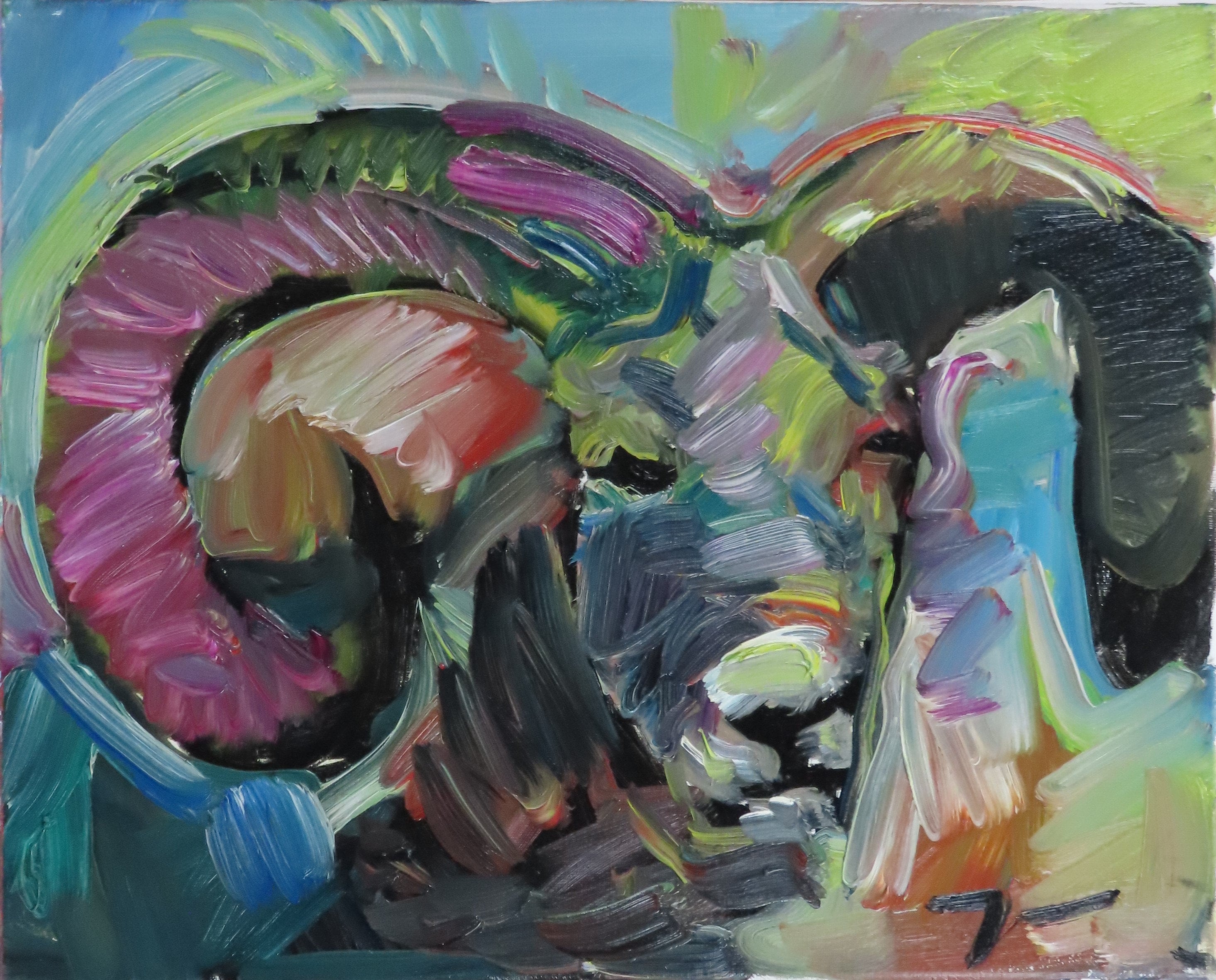 Jose Trujillo Large Oil Painting 16x20 Modern Expressionist Big Horn Sheep Ram Mountain Goat