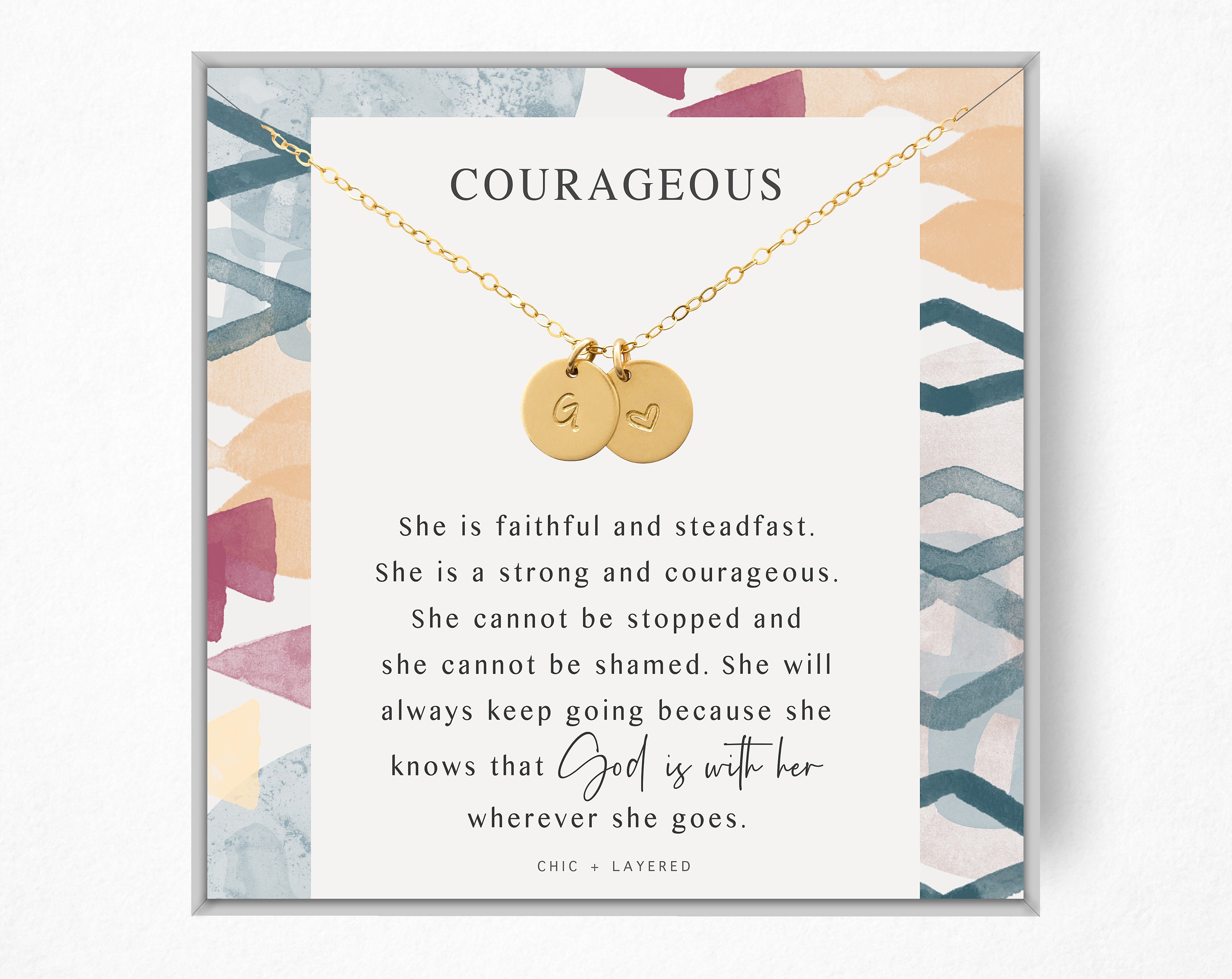 Courageous Gift Necklace For Faith, Encouragement, Wisdom, Purpose Scripture 9mm Disc 14K Gold Filled & Sterling Silver