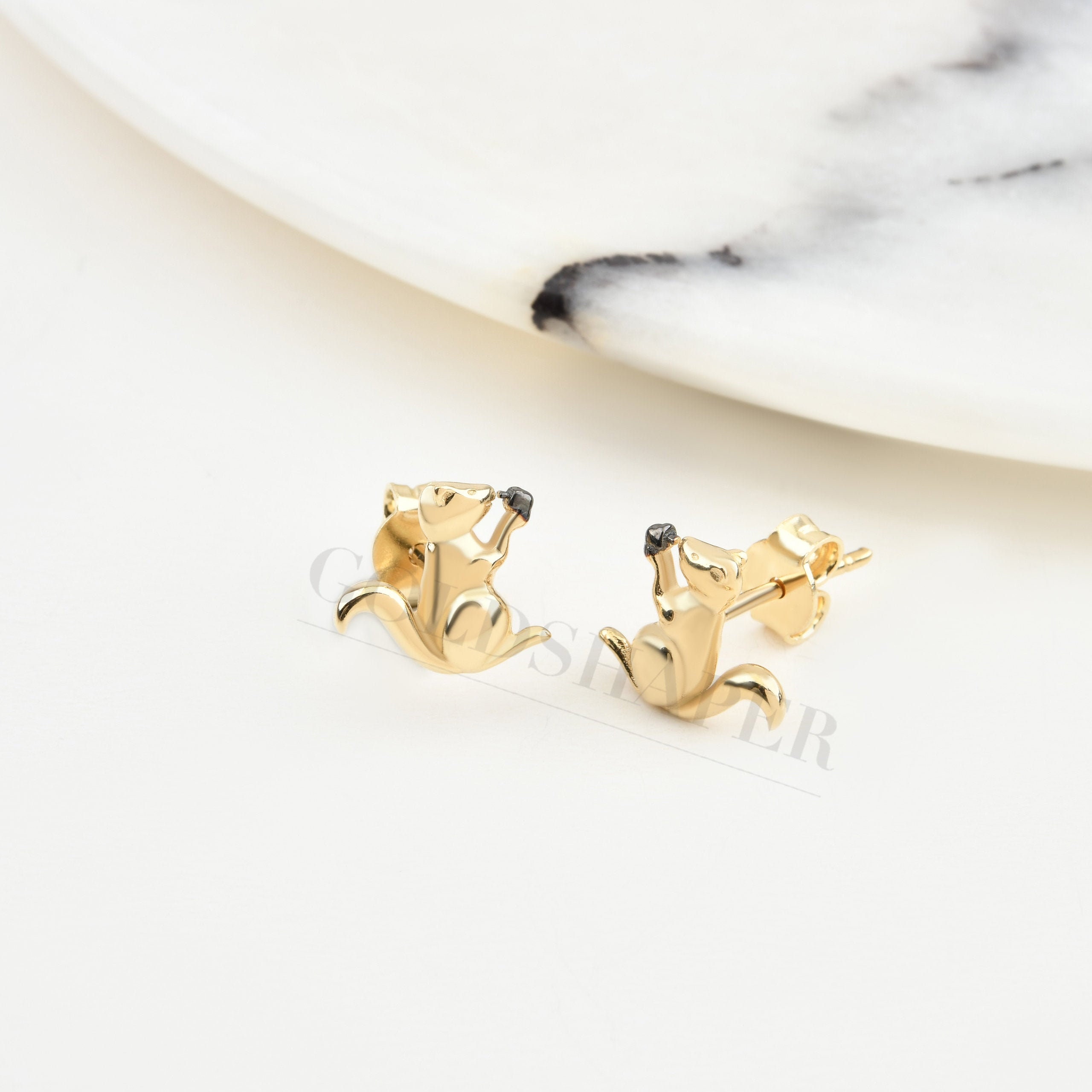 Squirrel Earrings, 14K Solid Gold Earring, Animal Gift For Her, Bridesmaid Gift, Birthday Christmas Gift