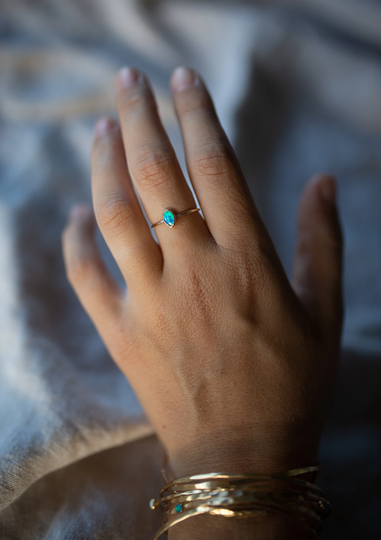 Oval Gold Bezel Set Opal Stacking Ring
