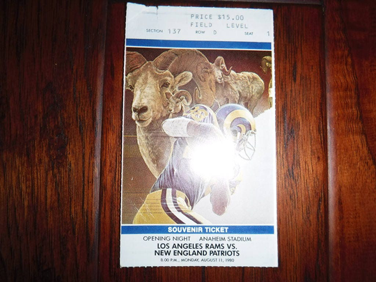 1980 Los Angeles Rams Vs. New England Patriots Souvenir Ticket Sec. 137 Row D Seat 1