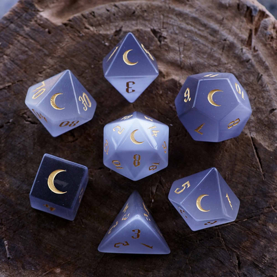 Grey Moon Opal Dice Set, Polyhedral Dice, Table Top Role Playing, Sharp Edge Gemstone Dice, Full Magic Theme Set, Rpg Game