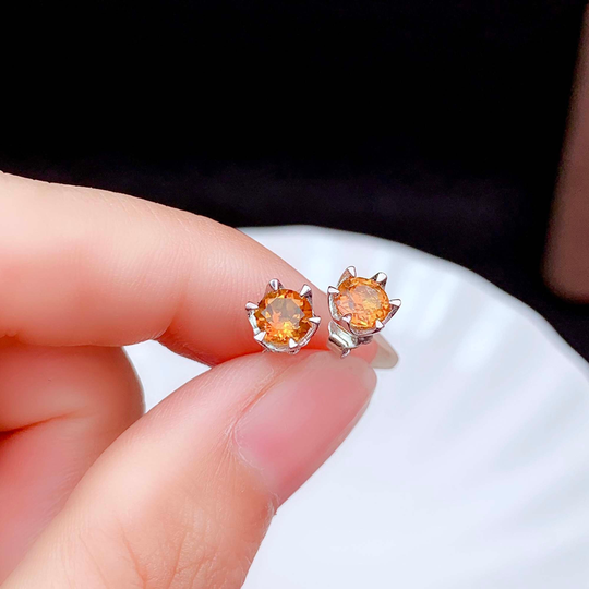 Handmade Sterling Silver Yellow Citrine Stud Earrings, Earrings Jewelry, Women's Push Back Solitaire