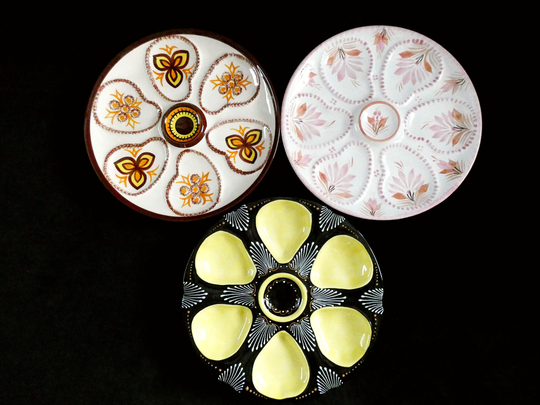 3 Quimper Oyster Plates, Vintage Majolica Platters, French Porcelain Hb Pottery France 50S - 60S