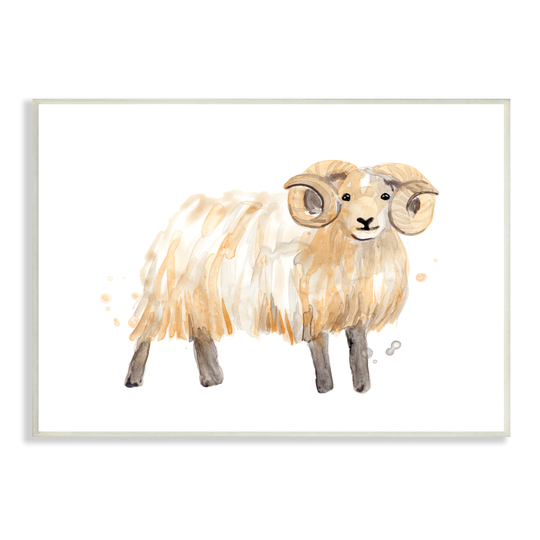 Stupell Industries Adorable Highland Ram Farmside Shaggy Fur Goat June Erica Vess 19-in H x 13-in W Animals Print in Brown | AE-536-WD-13X19