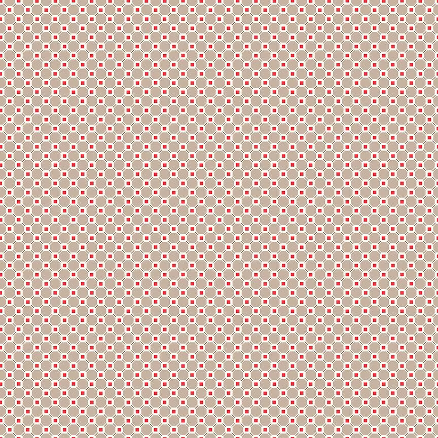 Lori Holt Cook Book Fabric By Riley Blake - Small Taupe White & Red Check The 1/2 Yard Or Fat Quarter