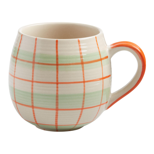 Rounded Green And Orange Plaid Hand Painted Mug by World Market