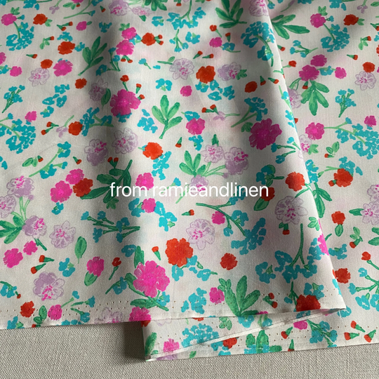 Silk Fabric, Pastel Drawing Style Mini Floral Print Silk Cotton Blend Half Yard By 54" Wide