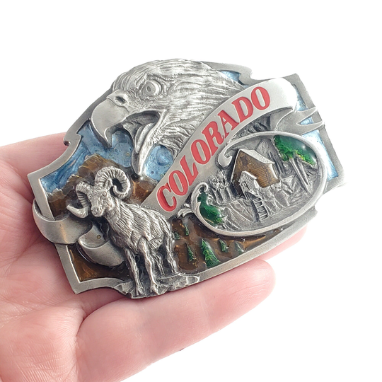 Vintage 1988 Eagle & Ram Colorado Belt Buckle - The Siskiyou Co. Mountain Cabin Water Mill