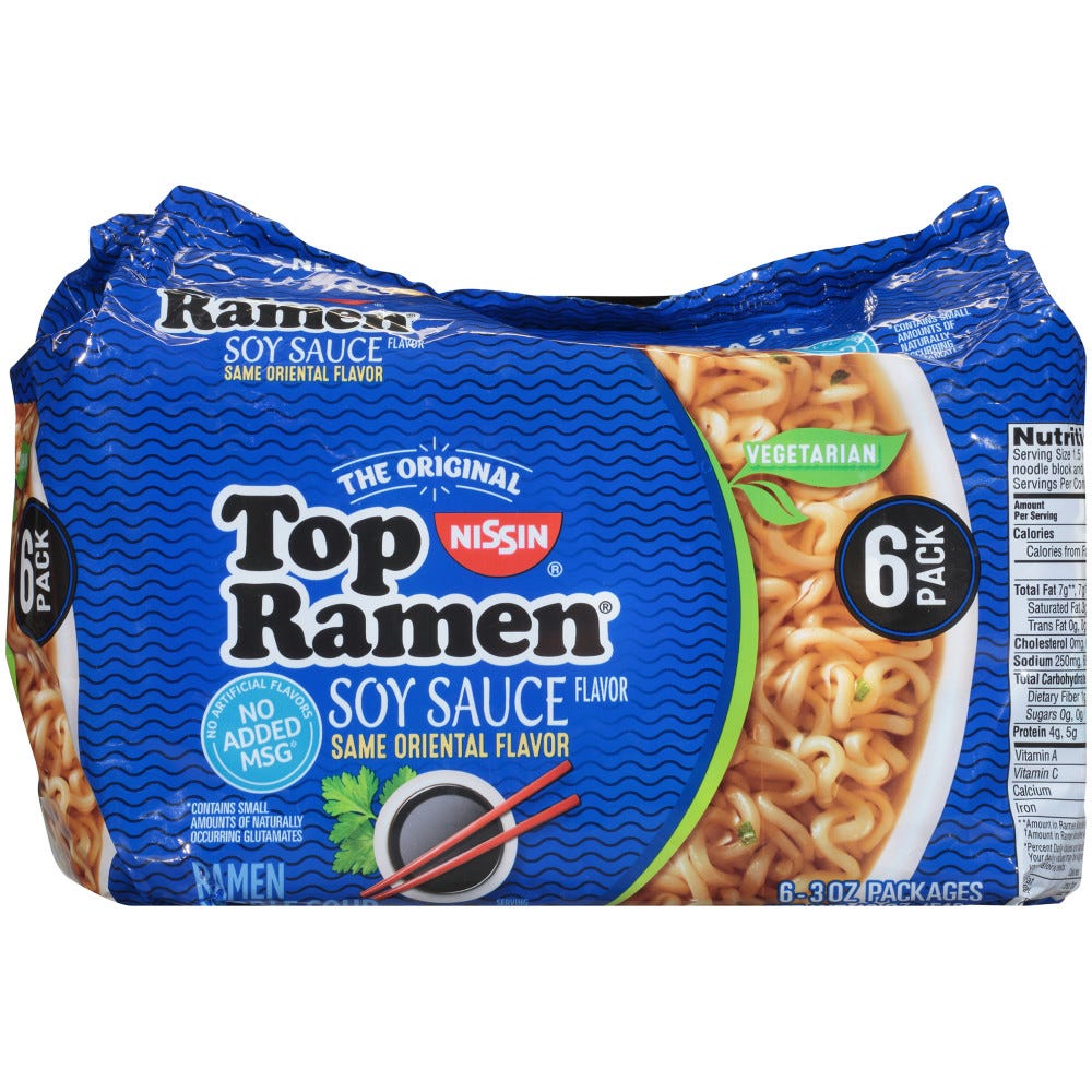 Nissin Ramen Noodle Soup, Soy Flavor, 3 oz - 6 pk