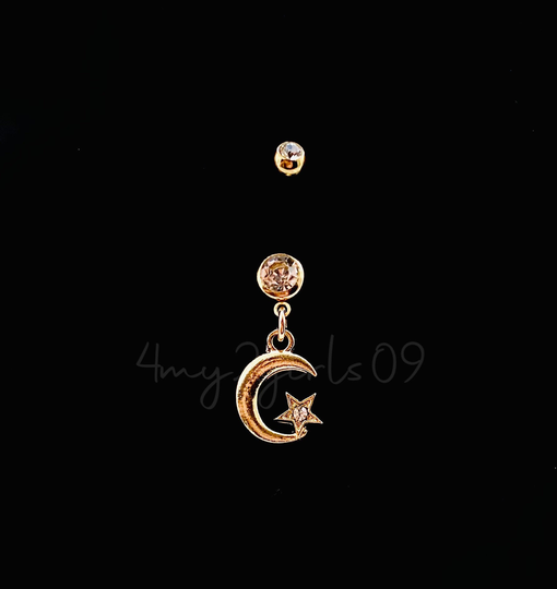 Bin #53 Crystal Crescent Sailor Moon Gold Inspired Scepter Belly Button Navel Ring Barbell Body Piercing