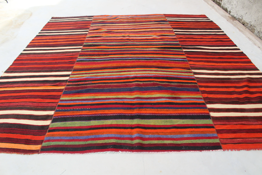 Over Size Kilim Rug, Large Yahyali Ethnic Extra Anatolian Rug, Striped Turkish /