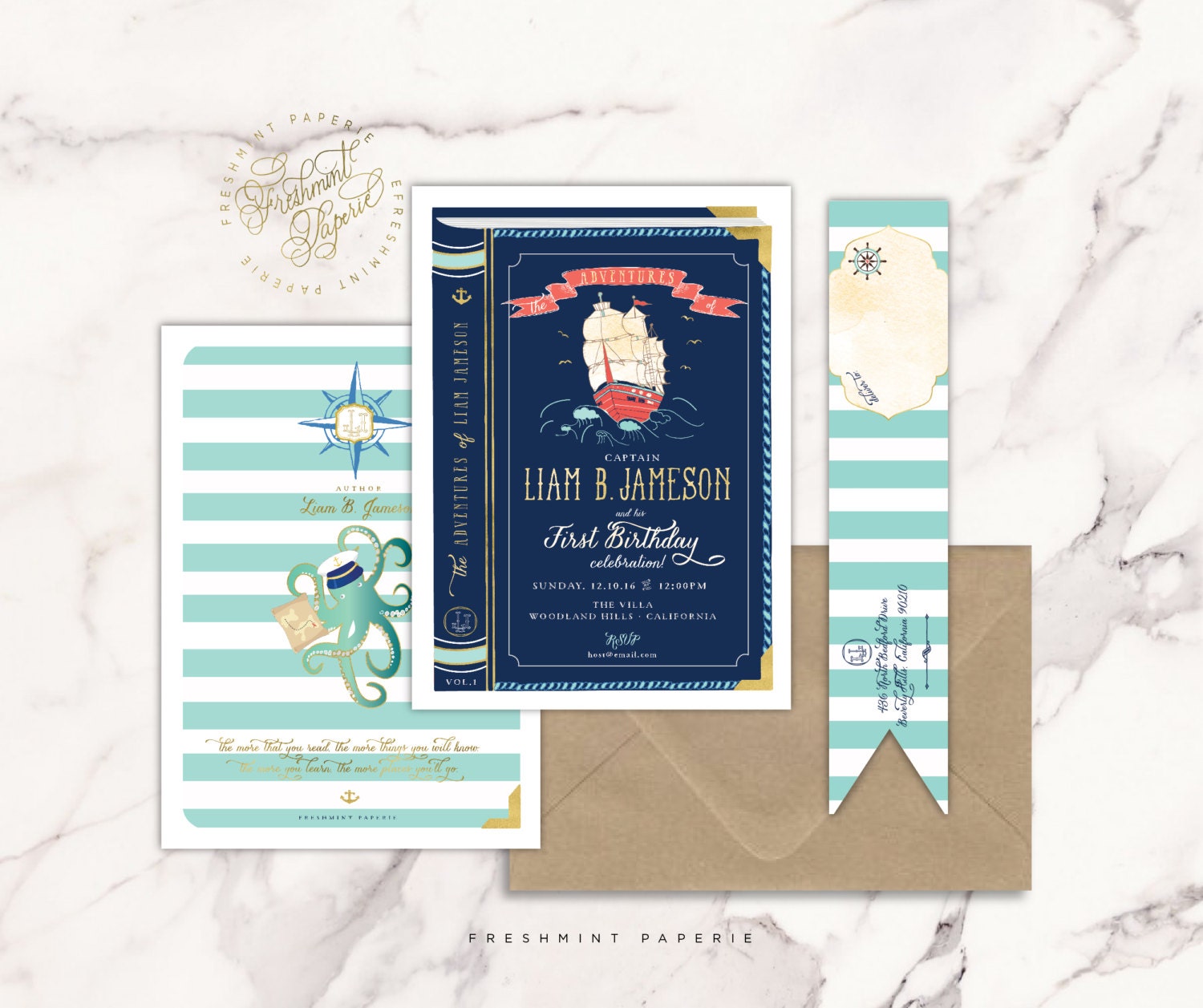 Nautical Invitation | Storybook First Birthday Adventure Boys Anchor Theme Freshmint Paperie