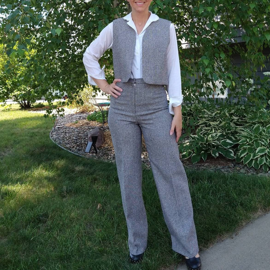 Trouser & Vest Set 1970's Tweedy Wool S | G5