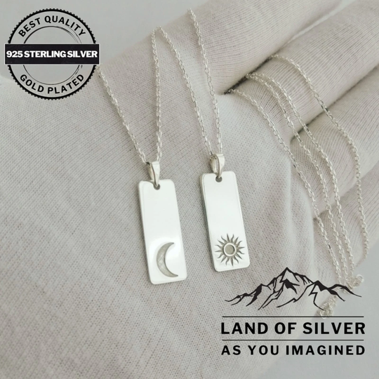 Customizable, Couple Necklace, Sun & Moon, Handmade, 925 Solid Silver, Birthday Gift, Anniversary, Christmas
