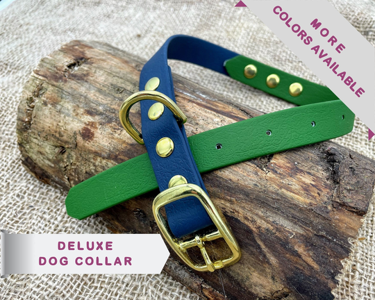 Luxury Dog Collar, Heavy Duty Waterproof 2 Colors & Brass Buckle