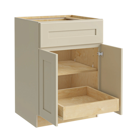 Luxxe Cabinetry Norfolk 24-in W x 34.5-in H x 24-in D Blended Cream Painted Door and Drawer Base Fully Assembled Semi-custom Cabinet Shaker Door