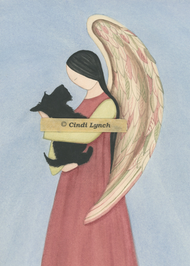 Scottish Terrier | Scottie Held By Angel/Lynch Signed Folk Art Print