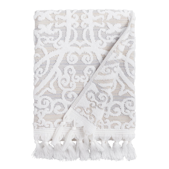 Taupe Sculpted Medallion Scarlett Bath Towel: Gray - Cotton by World Market