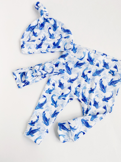 Fishes~ Baby Leggings & Hat Set Headband Newborn Take Home Pants Girl New