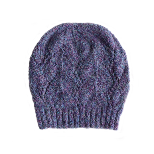 Beanie Alpaca Blend, Cable Pattern Hat Hand Knitted, Purple/ Blue Mix