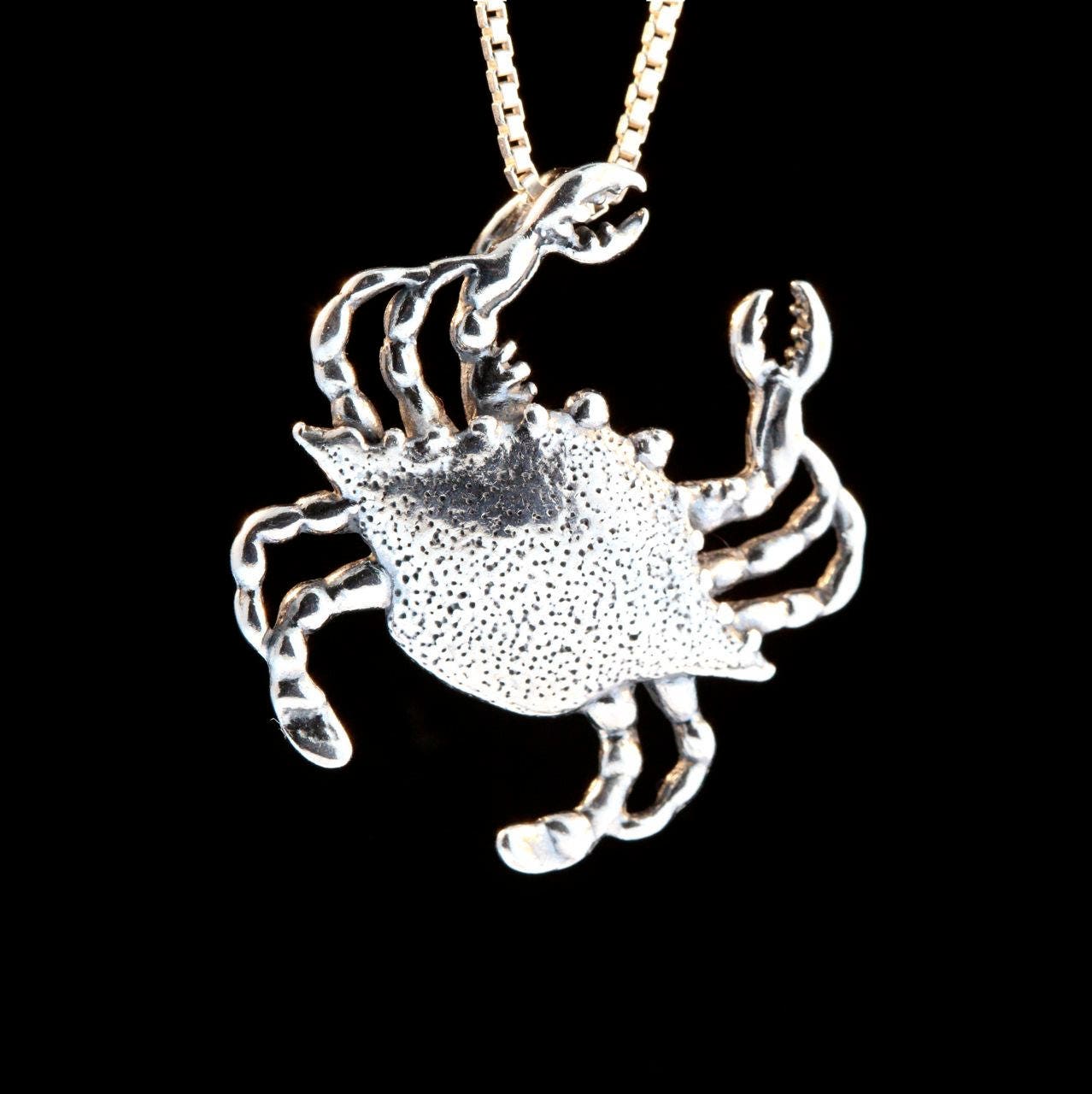 Crab Charm Necklace Blue Pendant Maryland Jewelry Zodiac Cancer Sea Life Ocean