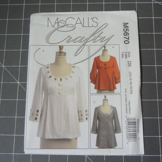 Uncut & Unused Mccall's Crafty Misses Jackets Pattern M5670 Women Jacket D5 Size 12-14-16-18-20