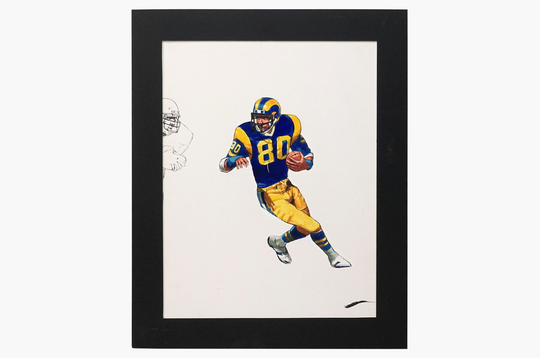 Vintage Nfl Watercolor Painting On Board Los Angeles Rams Team Sports Illustration