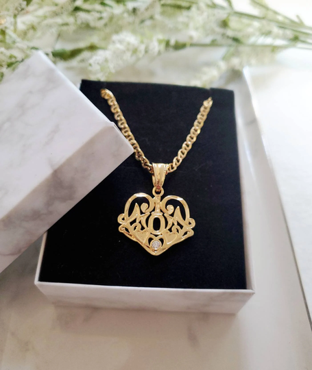 Gold Mom Necklace, Gift For Mom, Heart-Shaped Pendant, Designed With Diamond Cut & Cz Stone