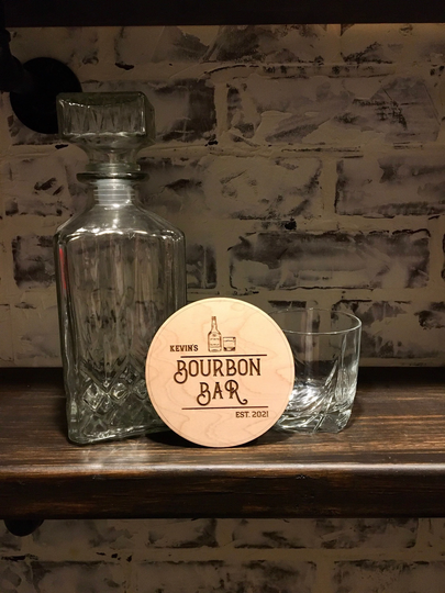 Set Of Four Custom Bar Pub Wooden Coasters, Personalized Whiskey Bourbon Drink Ware Gifts, Home Gift, Father's Day Gift