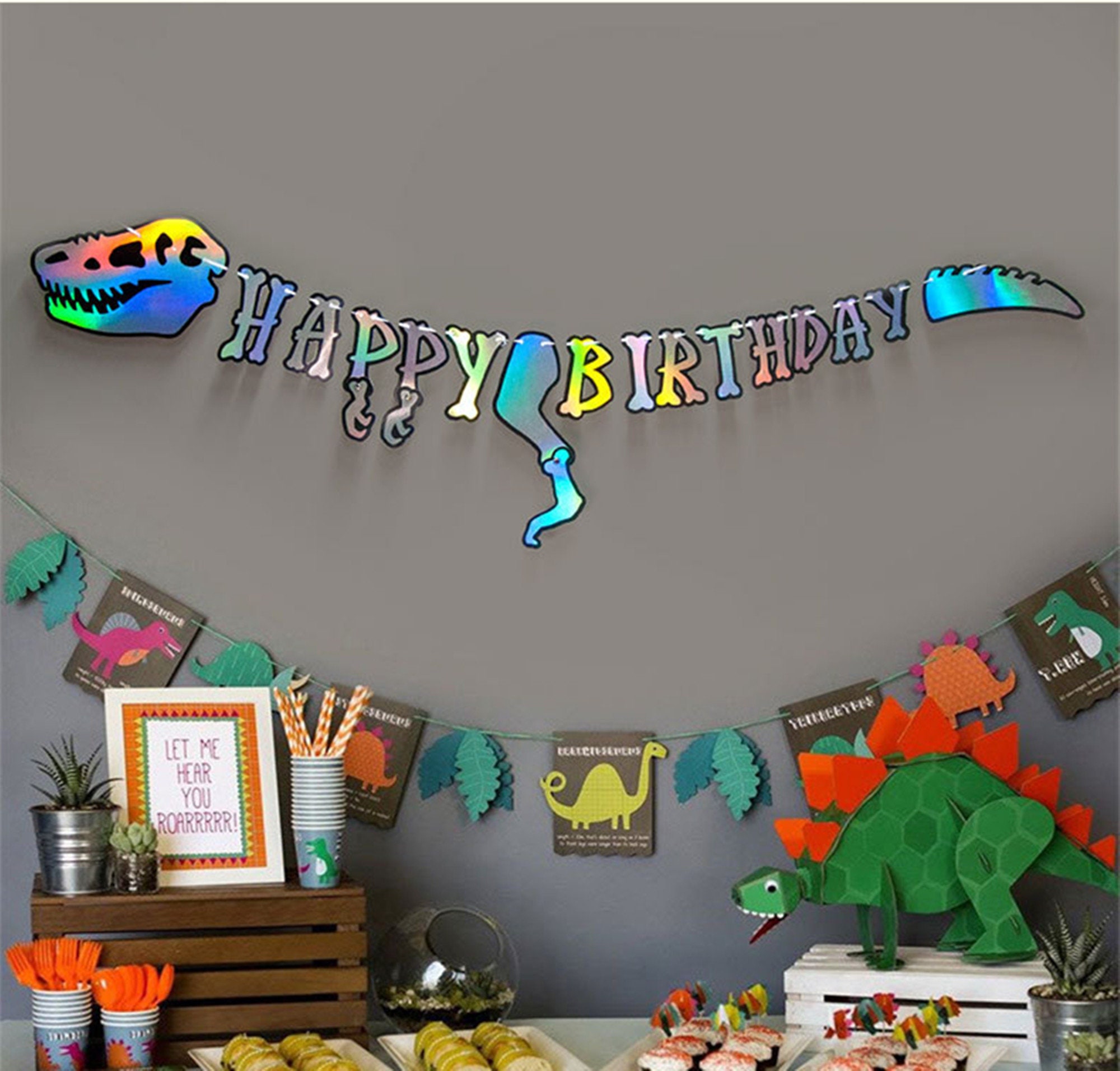 Happy Birthday Flags Of Dinosaurs, Monsters Party Decorarations Birthday Birthday Banner Butterfly Style, Decoration
