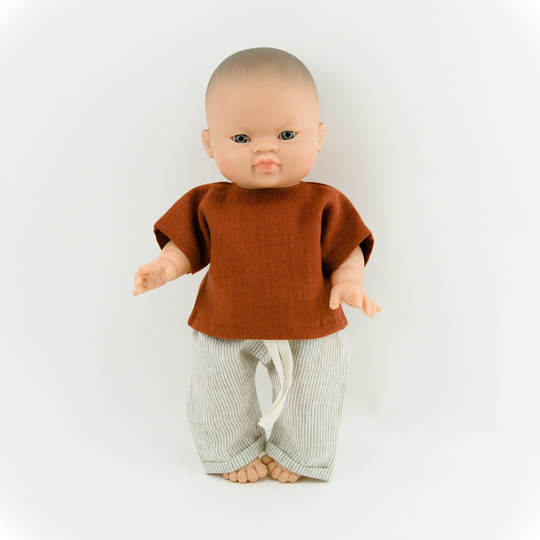 Paola Reina Doll Clothes, Boy Minikane Clothes, Linen Clothes For Paola Doll, Clay T-Shirt, Stripes Pants Dolls