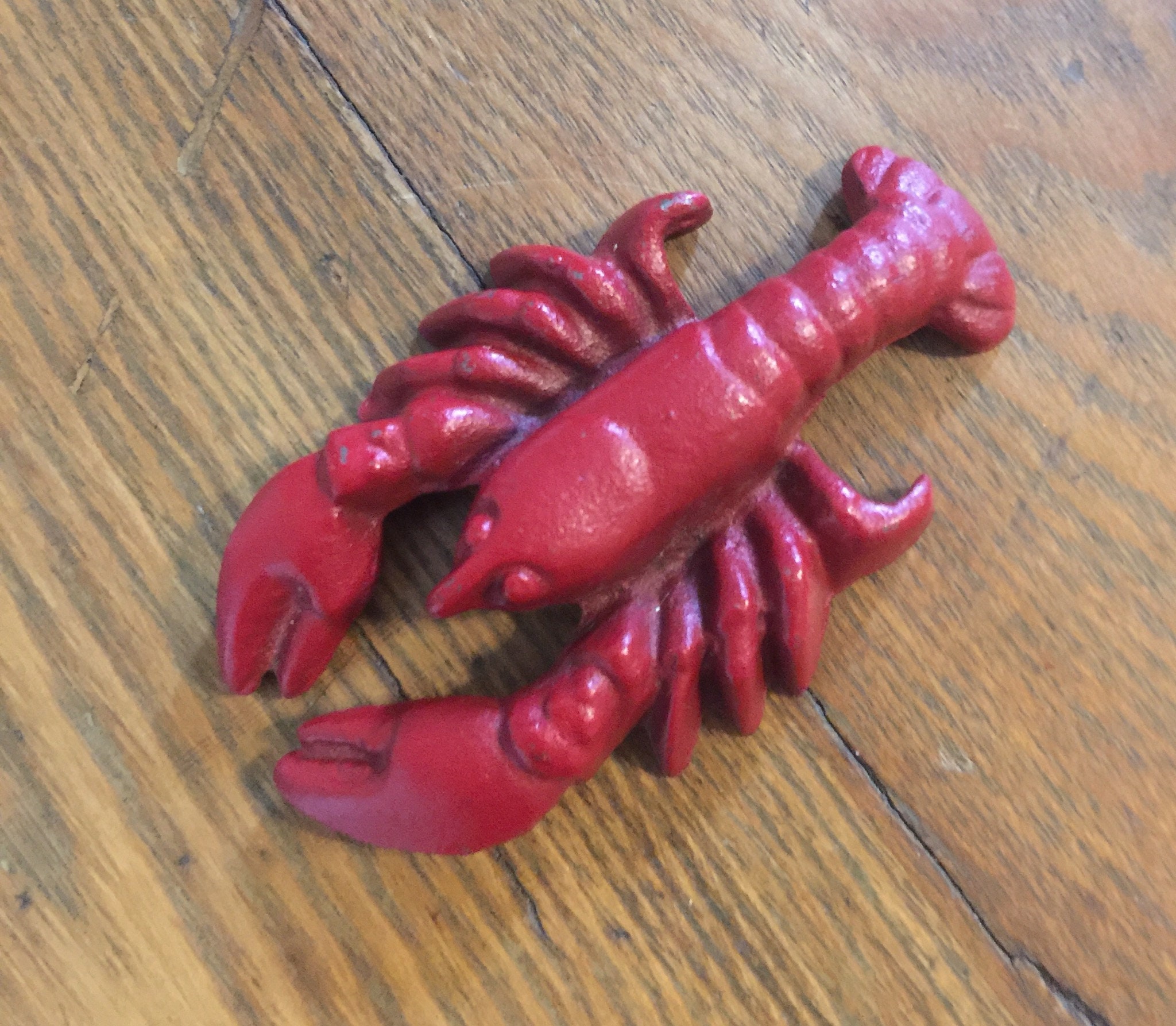Antique Hubley #480 Cast Iron Red Lobster Bottle Opener Figural Collectible Barware Beach House Seafood Bar Tool Kitchen Home Decor