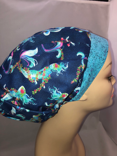 Bouffant Scrub Hat Mermaid Dance Beach Cord Lock Adjustable Crna Cnor Chef Cap Xray Dentist