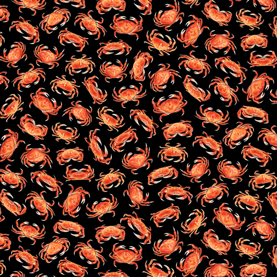 Dungeness Crab On Black Fabric/Crabs From Timeless Treasures Seafood By The Yard & Fat Quarters Available