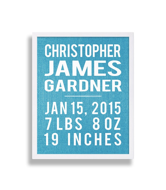 Blue Nursery Art Print Your Babys Name Boys Room Baby Decor Canvas Look Modern Custom Amazing Gift
