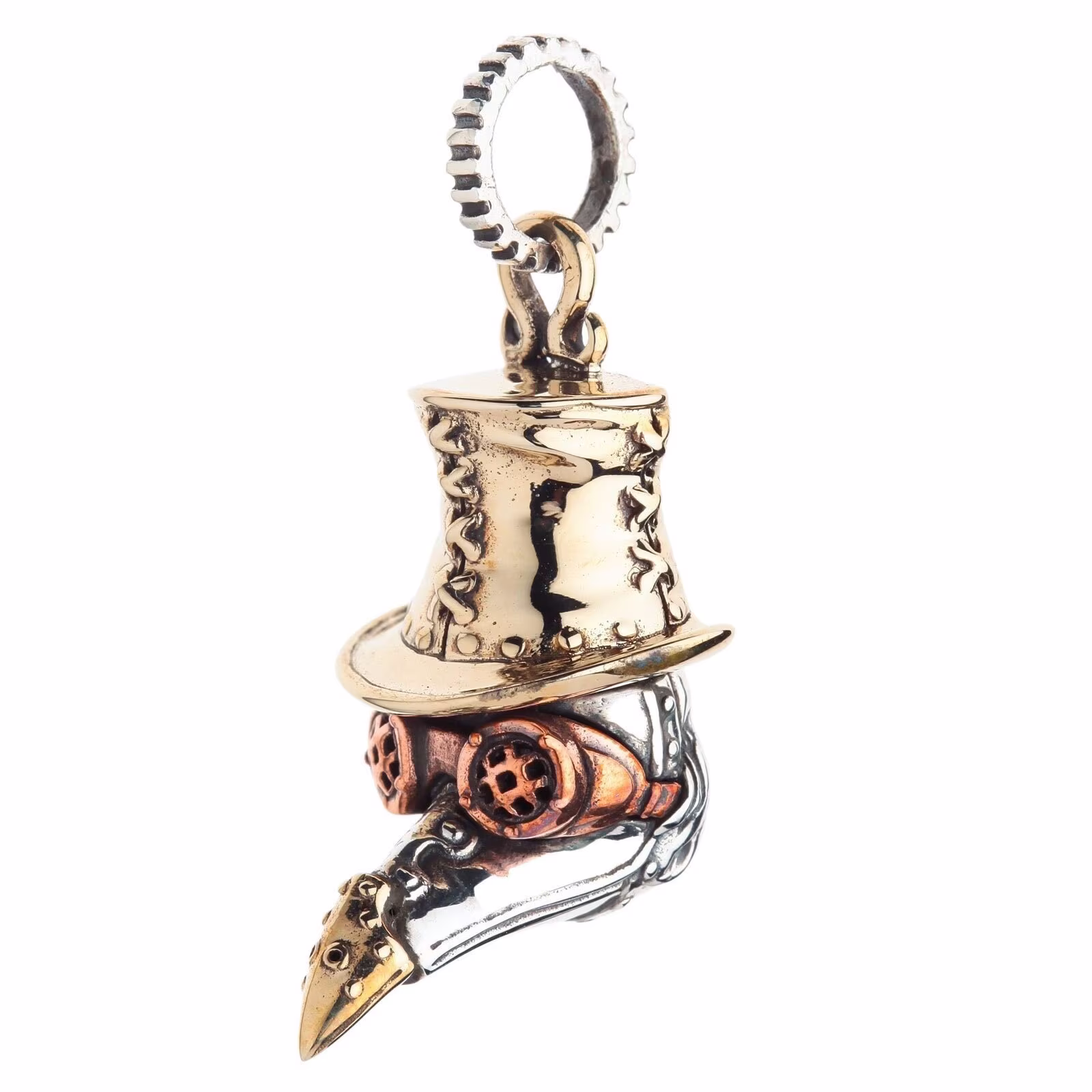 Sterling Silver Steampunk Plague Doctor Bird Beak Mask Gothic Pendant Necklace