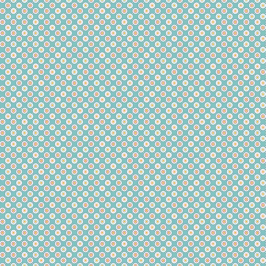 Lori Holt Cook Book Fabric By Riley Blake - Small Aqua Blue & White Circle The 1/2 Yard Or Fat Quarter