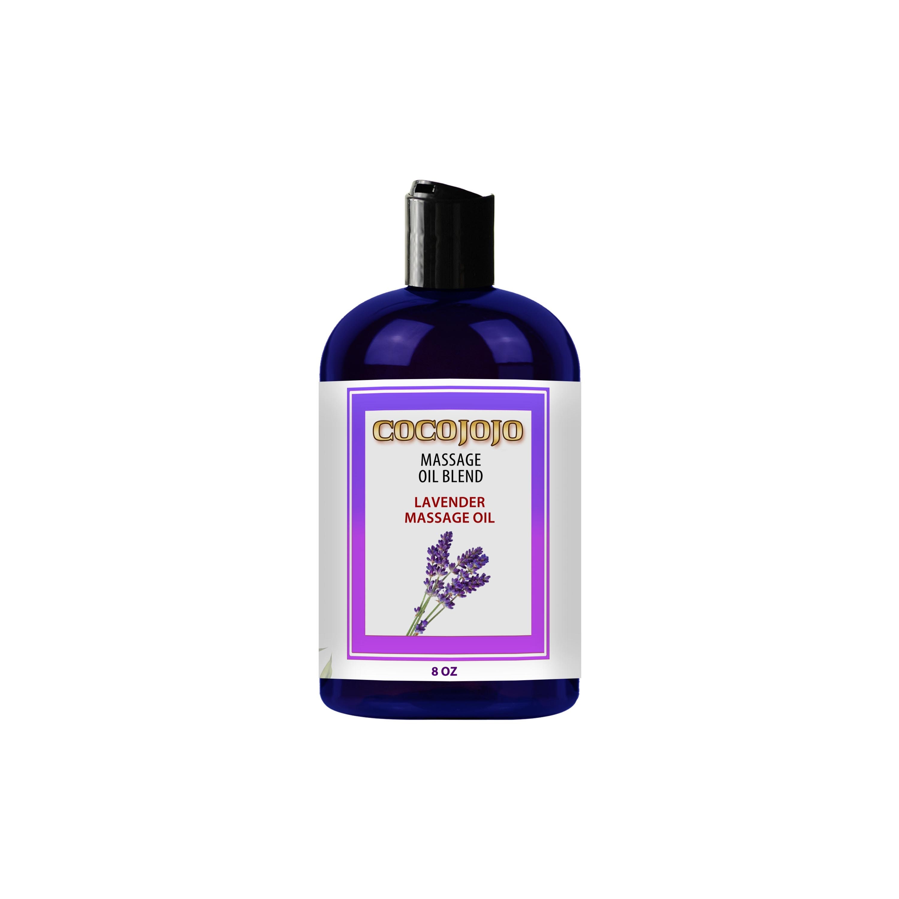 Lavender Massage Oil Blend | 100% Organically Sourced Soothing Therapeutic Relaxation For Deep Tissue Rubs 8 Oz + Cap Argan Emu Grape