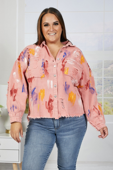 Pol Artist in You Brush Stroke Fray Hem Jacket