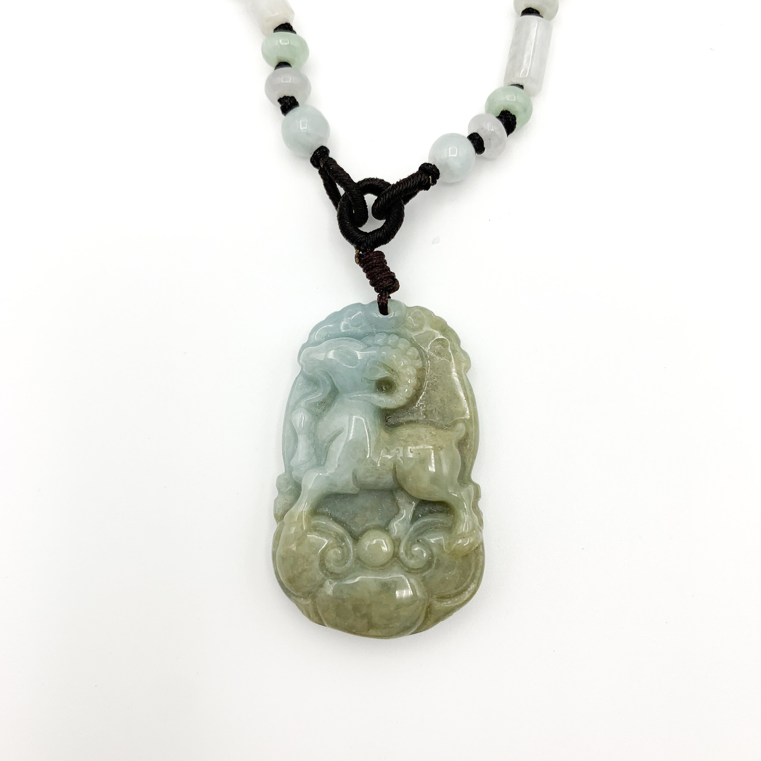 Jadeite Jade Sheep Goat Ram Chinese Zodiac Carved Pendant Necklace