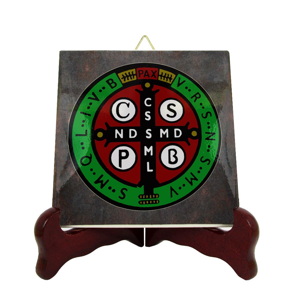 st Benedict Medal - Icon On Ceramic Tile Saint Catholic Art Religious Devotional Gift Idea Holy Spiritual