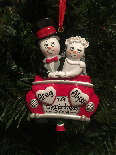 Personalized Just Married Wedding Car Christmas Ornament, First Ornament, Personalized Couple Ornament