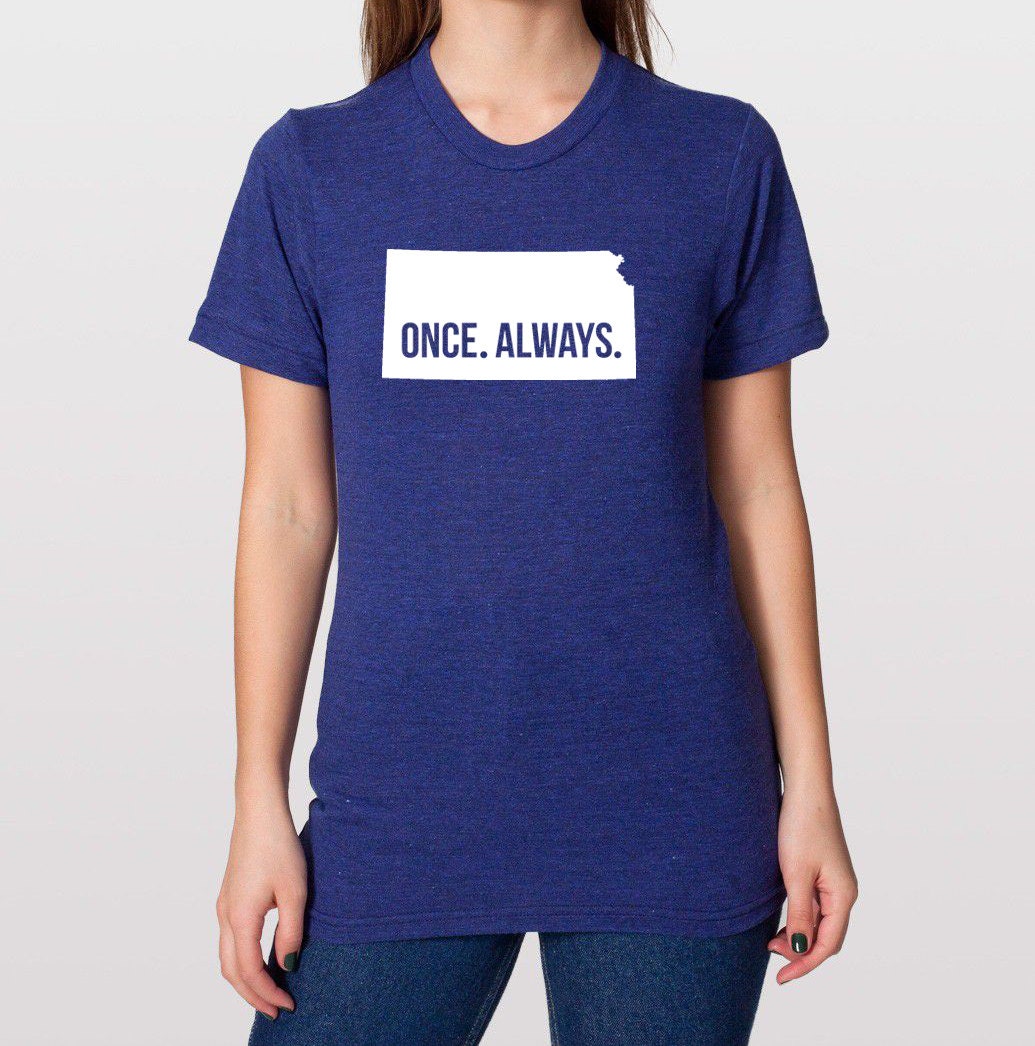 Kansas Ks Once. Always. Tri Blend Track T-Shirt - Unisex Tee Shirts Size Xs S M L Xl Xxl