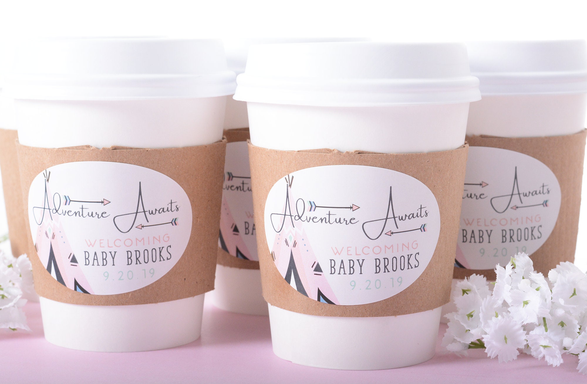 Baby Shower Cups - Boho Coffee Beverage Hot Cocoa Cup Sets Gender Reveal & Labels #bscf-56