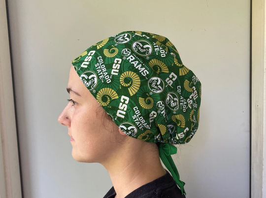 Scrub Hat Made From Colorado State University Fabric, Rams Scrub, One Size Fits All Adjustable Tie in Back